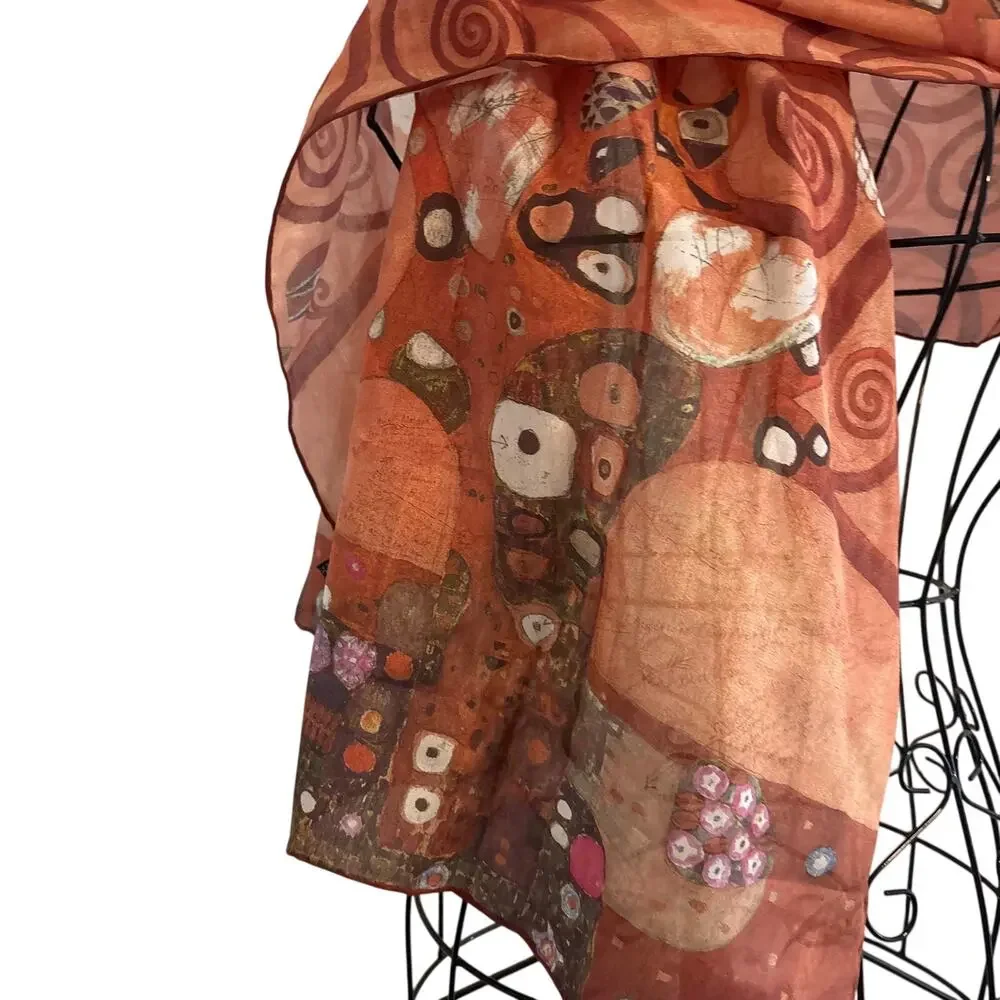 Vintage 100% Silk Egyptian Hieroglyphic Art Print Scarf Wrap Retro Long 16 x 62
